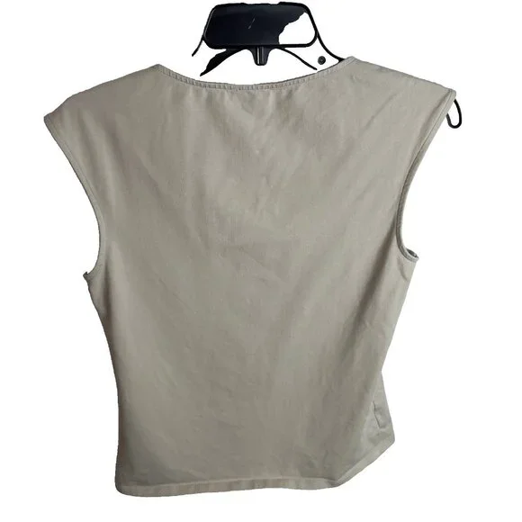 J.Crew $45 Cap-sleeve stretch cotton-blend squareneck tank top Stone Sz M CG020 - Picture 5 of 5